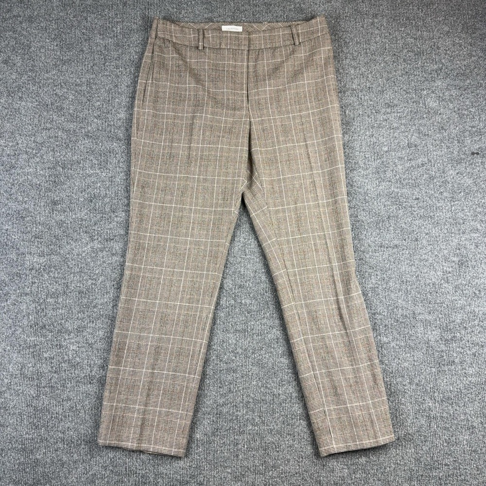 Calvin Klein Pants Mens 36x30 Brown Plaid Slim Fit Tweed Dress Slacks Business